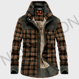 Custom Winter Warm Plush Long-sleeved Plaid <b>Shirt</b> Casual Lapel Corduroy <b>Patchwork</b> <b>Shirt</b> for Men - Product Image 3
