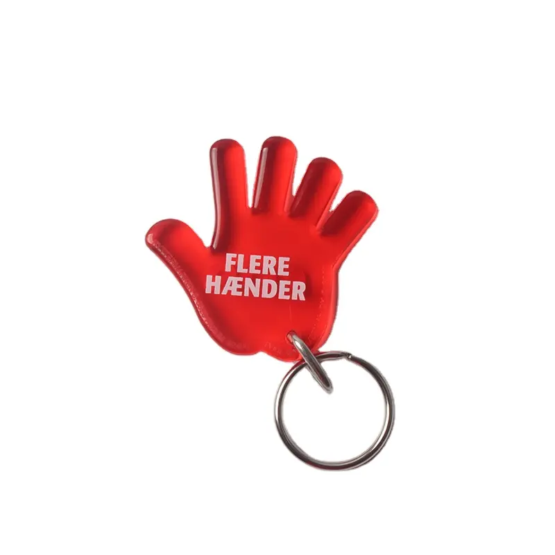 Clear Plastic Acrylic Keychains Hand Shape Keyring in Red Metal Iron Coin Holder with Offset Printing Anime Style Gift