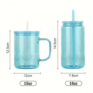 Gobelet en verre écologique de 15 oz pour jus et café, sublimation, coloré, en gros, avec couvercle et paille en plastique colorés - Product Image 2