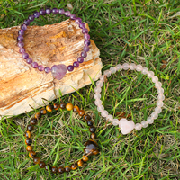Pulsera de Corazón de Cuarzo Rosa, Amatista y Ojo de Tigre Natural al por Mayor, Joyería Curativa de Piedras Preciosas Mixtas, Brazalete de Cuentas a Granel para Reventa