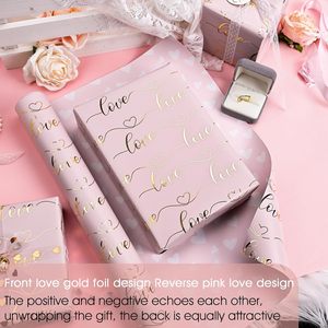 Pink Love Wrapping Paper 17 In X 32.8 Ft Reversible Heart Design For Valentine Birthday Wedding Gift Wrap - Product Image 2
