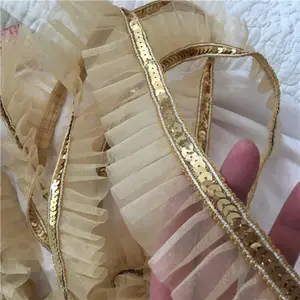 4.5CM Ribbons Trims Sewing Sequins Accessories Gold Lace Fabric Mesh Lace Trim Sequin Fabric For Dresses