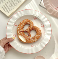 Assiette creuse en céramique avec nœud décoratif, résistante aux hautes températures, sous glaçure, vaisselle de petit-déjeuner pour la maison