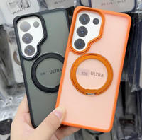 Metal Camera Frame Knop Magnetische Case voor Samsung Galaxy S26 Ultra S25 S24 S23 Plus Matte Telefoonhoesjes 360 °   Draaibare standaard