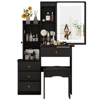 Nouvelle Table de Maquillage Haut de Gamme 2026 en Bois Massif Style Nordique avec Miroir et Rangement pour Chambre à Coucher