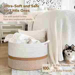 <b>Large</b> Cotton Rope <b>Basket</b> Decorative Woven Blanket <b>Storage</b> Nursery Hamper for Living Room Boho Toy <b>Storage</b> & Toy Box for Kids - Product Image 6