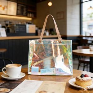 <b>Waterproof</b> Holographic Pvc Tote Durable Reusable Shopping Beach Custom Logo Printing Gift Shoulder Bag - Product Image 2