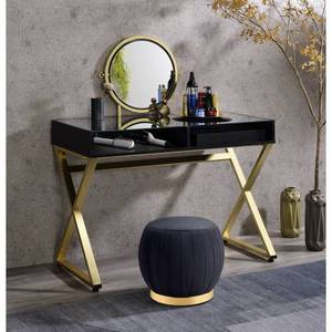 Coleen Modern Black & Gold Finish Lighted Wood Vanity Desk with Mirror and Jewelry Tray - Product Image 1