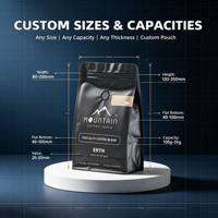 Sachets personnalisés à fond plat givré en papier kraft noir pour grains de café et sucre, avec fermeture éclair et valve de gaz, 250g, jetables