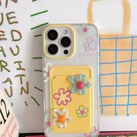 Coque de téléphone portable antichoc avec motif floral 3D coloré et porte-cartes, compatible iPhone 16 15 17 18 Pro Max
