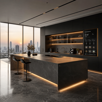 Cuisine de Luxe Intelligente pour Geeks : Meuble de Cuisine avec Écran Tactile Intégré, Îlot Noir Obsidienne, Solution ODM Sur Mesure pour Villa