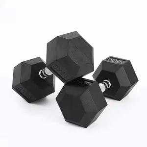 Toptan siyah Hex kauçuk dambıl kaplı spor dambıl lira Fitness ağırlık özel Logo kauçuk altıgen dambıl