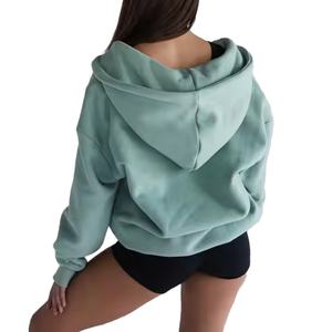 เสื้อฮู้ดดี้ผู้หญิงผ้าฝ้ายฟลีซปักลายคุณภาพสูง ขายส่ง ทรงโอเวอร์ไซส์ มีซิป รูสอดนิ้ว - Product Image 6