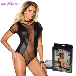 2023 Package Box Transparent High Quality Black Leather Teddy Women Plus Size Sexy Lingerie Women Bodysuits