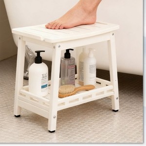 Tabouret de salle de bain Okuetsu en bois blanc, rangement multifonctionnel pour baignoire et douche avec étagère inférieure et pieds antidérapants - Product Image 5