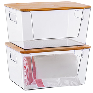 Contenedores de almacenamiento de plástico rectangulares transparentes modernos, tapas frontales abiertas, organización de cocina apilable, inyección de basura segura para alimentos, PP - Product Image 1