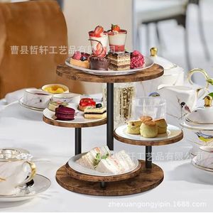 Wooden Round Cake <b>Stand</b> 3 Tier <b>Rotating</b> Dessert <b>Display</b> Rack For Birthday Party Indoor Use - Product Image 2