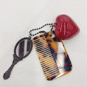 New Leopard Pattern Comb Keychain Pendant Cute Fashion Heart Makeup <b>Mirror</b> Bag Hanging Ornament - Product Image 1