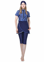 Groothandel Hoge Kwaliteit Dames Moslim Badkleding Crop Short Burkini Bescheiden Zwempak met Rits Vooraan 3-delig Islamitische Strandkleding
