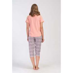 Traje de dormir capri ovalado de manga corta con cuello redondo para mujer - Product Image 1