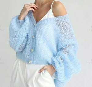 Fabricant de tricots 2026, tricot léger <span class=keywords><strong>fait</strong></span> <span class=keywords><strong>main</strong></span> sur mesure, haut court pour femme, cardigan en laine <span class=keywords><strong>mohair</strong></span> pour femme - Product Image 1