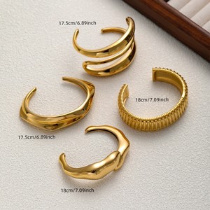 กำไลข้อมือทองหนาแบบขายส่ง สแตนเลสชุบทอง 18K สำหรับผู้หญิง รุ่นกว้าง เรียบหรู แฟชั่นเครื่องประดับ - Product Image 3