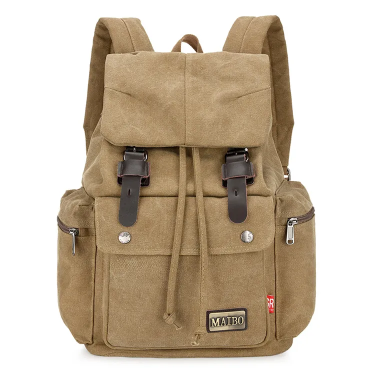 khaki new men outdoor travel hiking laptop vintage waxed canvas backpack oem