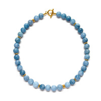 Pierres précieuses Aigue-Marine Améthyste Perles en acier inoxydable doré 18 carats Fermoir à bascule Collier ras du cou Bracelet Boucles d'oreilles Ensemble de bijoux