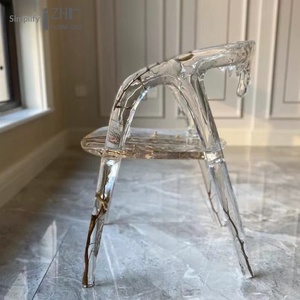 Chaise de designer en verre transparent de luxe léger, forme irrégulière Goutte d'eau glacée, siège en cristal décontracté, mobilier d'intérieur - Product Image 2