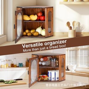 Boîte à pain en bois massif Jingxin 31x33,5 cm, armoire de rangement d'angle avec porte en verre pour comptoir de cuisine, anti-poussière et anti-humidité - Product Image 4