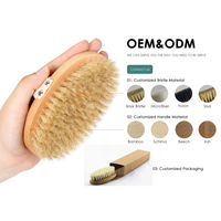 Brosse corporelle en bois à logo personnalisé pour le drainage lymphatique, ensemble de brosses exfoliantes en poils de sanglier naturels pour une peau éclatante