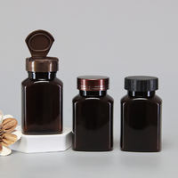 Bouteille vide en plastique PET carrée marron de 120 ml pour médicaments et gélules de vitamines, écologique, marque distributeur