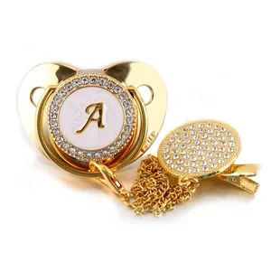 26 Name Anfangs buchstabe Baby Schnuller und Schnuller Clips BPA Free Silikon Säuglings nippel Gold Bling Newborn Dummy Schnuller