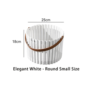 Multi Sizes Round Hollow Laundry Basket PP PBT Clothes Storage <strong>Hamper</strong> With PU Leather Handle Wholesale OEM Bathroom Storage Bin - Product Image 3