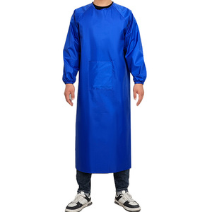 Tablier imperméable à manches longues avec poches pour le nettoyage domestique et l'usage quotidien, unisexe adulte, bleu uni - Product Image 1