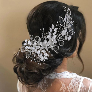 Bandeau de <span class=keywords><strong>mariage</strong></span> en alliage fleur feuille cheveux diadème strass couvre-chef de mariée couvre-chef cheveux accessoires bijoux de tête - Product Image 2