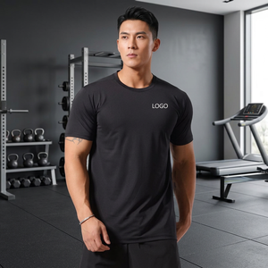<b>Men's</b> Black Short Sleeve Round Neck T-<b>Shirt</b> Solid Color Quick Dry Casual Wear Front Logo Heat Transfer Printing Summer Style - Product Image 3