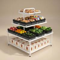 Étagère de présentation modulaire double face pour boulangerie 2026, 3 niveaux, étagère à pain étagée, robuste, en acier galvanisé 1,2 mm, îlot de présentation pour produits de détail