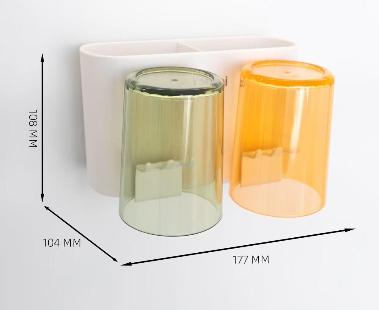 Support blanc double tasse 1+2 tasses colorées (vert+orange)