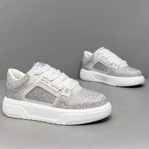 2026 New Men Fashion Light Luxury Hot Diamond Sneakers Sparkly Crystal Embellished Lace-Up Casual <b>Shoes</b> - Product Image 1