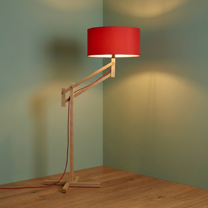 Wooden Adjustable <b>LED</b> Floor Lamp with Red Fabric Shade E26/E27 Base Modern Pendant <b>Light</b> for Living Room Bedroom Reading <b>Corner</b> - Product Image 4