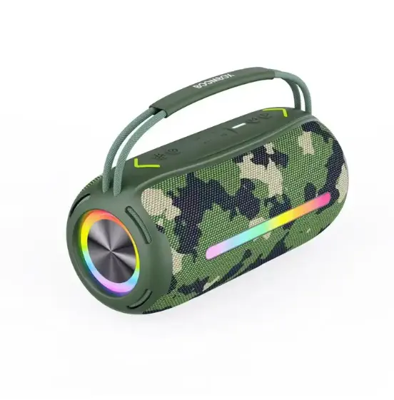 2023 뜨거운 판매 패브릭 푸른 이빨 스피커 Boombox360 무선 야외 다채로운 Led 빛 방수 휴대용 무선 스피커
