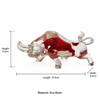 Sculpture de taureau en résine transparente BZY, figurine de taureau rouge de 19,5 cm, décoration de bureau, vente en gros, usine OEM, en vrac
