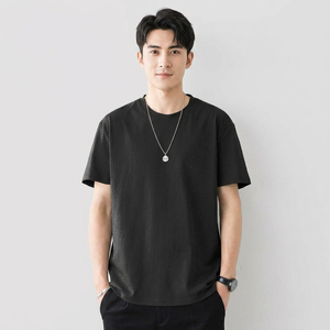 T-shirt en coton pour homme, col bateau, manches courtes, tissu léger et respirant pour tous les jours et les tenues de sport - Product Image 1