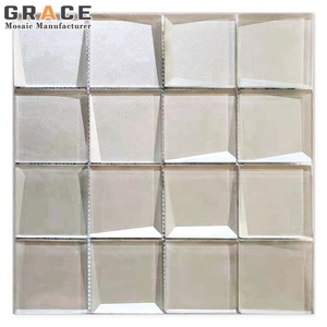 Luxe Perle Blanc Bord Biseauté <span class=keywords><strong>Miroir</strong></span> Cristal Verre Mosaïque Mur 3D <span class=keywords><strong>Effet</strong></span> Ruban Décor Moderne Métal Texture Verre Mosaïque Carreaux - Product Image 1