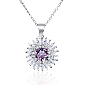 Collier unisexe en cuivre plaqué argent avec pendentif fleur incrusté, style nouveau, simple et élégant, zircon, cadeau luxueux - Product Image 6