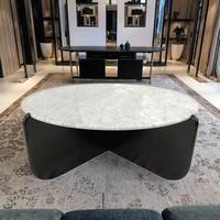 Table basse moderne ronde en marbre avec support blanc unique Pièce maîtresse de salon de luxe