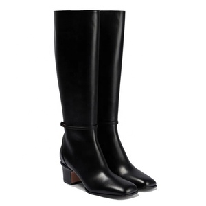 Bottes hautes pour femmes en cuir véritable, grande taille 46, coupe large, talons épais bas, fermeture éclair latérale - Product Image 6