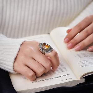 Anillos de Plata de Ley S925 BOCAI para Mujer y <span class=keywords><strong>Hombre</strong></span>, Diseño Retro con Incrustaciones de <span class=keywords><strong>Citrino</strong></span> Natural, Estilo Palacio, Joyería Fina de Plata - Product Image 6