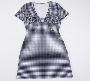 Robe de bureau à col en V et ceinture à nouer, motif écossais – Coupe ajustée trapèze style preppy pour femme - Product Image 2